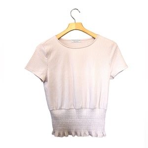 Paper Crane Cream Short Sleeve Ribbed Ruched Top Small NWOT